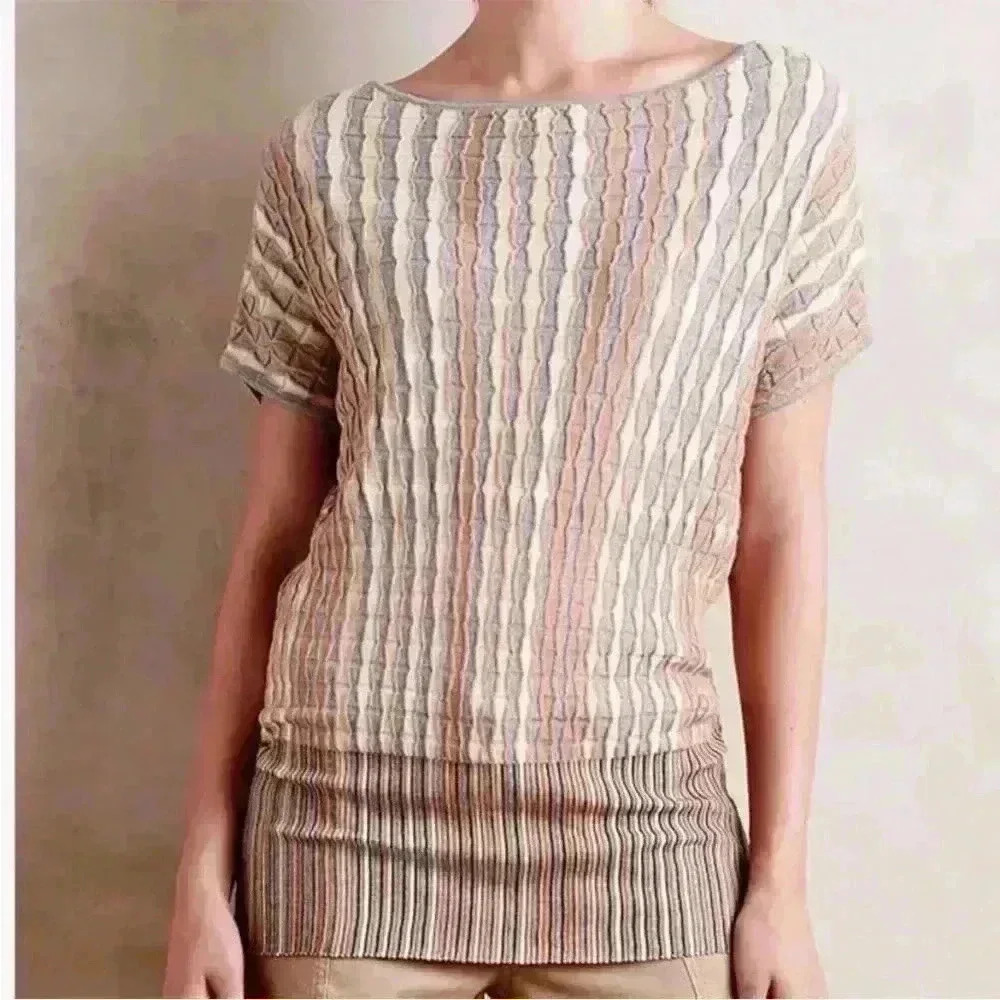ANTHROPOLOGIE Moth Nessa Pullover Knit Sweater Top, Neutral Tones, Size Medium